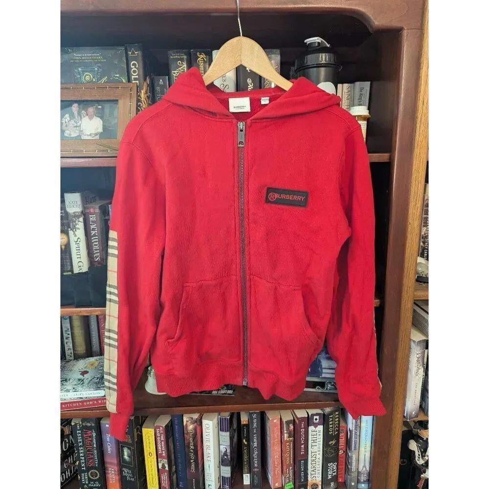 Authenticate Pre-Owned Burberry Red Track Jacket Nova Check Sleeve Size XS